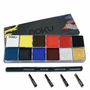 OOKU Professional Oil Face Body Paint for Kid & Adults-Non Toxic Hypoallergenic Face Paint Marker - 12 Colors Palette Painting Set for Cosplay Costume Party Halloween Clown Makeup - Portable Brush