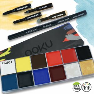 OOKU Professional Oil Face Body Paint for Kid & Adults-Non Toxic Hypoallergenic Face Paint Marker - 12 Colors Palette Painting Set for Cosplay Costume Party Halloween Clown Makeup - Portable Brush