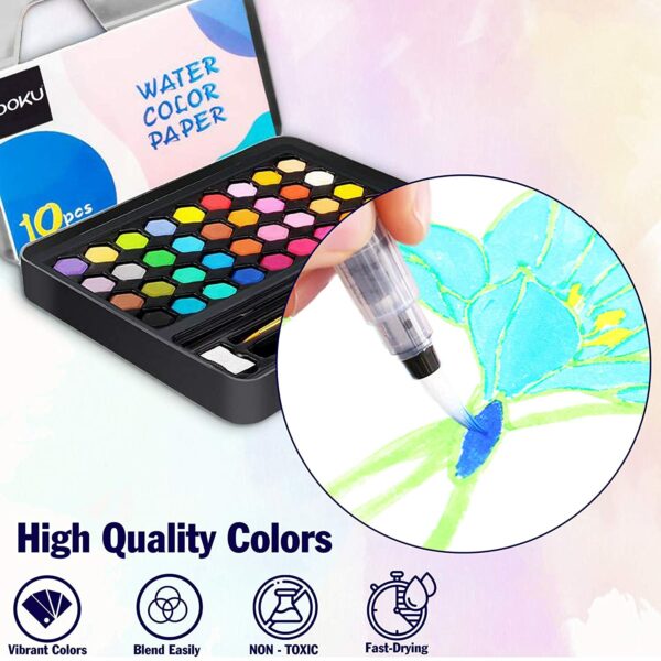 OOKU Watercolor Paint Set, 36 Water Colors Pigment Watercolor Set in Metal Box with 1 Water Brush Pen, 1 Pencil, Pouch | Dry Fast Watercolor kit for Artists Students Kids & Adults