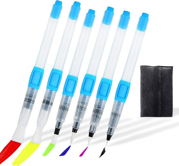 OOKU Watercolor Brush Pens | Professional Watercolor Pens with Push Button to Control Flow Speed, Self-Moistening Water Brush Pen | Used for Painting, Lettering, Coloring Water Color Brush