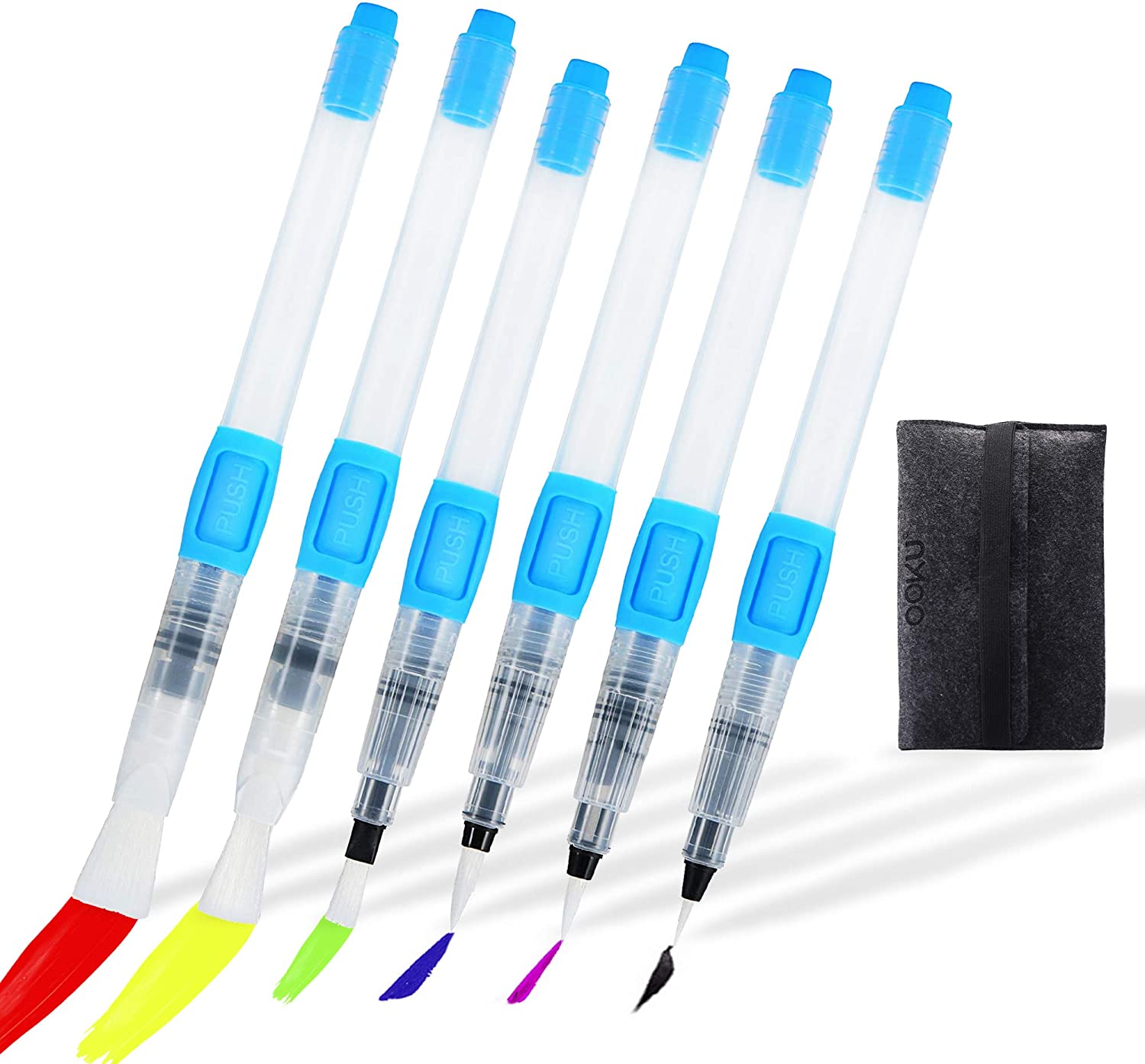 Ooku Watercolor Brush Pens | Professional Watercolor Pens With Push Button To Control Flow Speed, Self-Moistening Water Brush Pen | Used For Painting, Lettering, Coloring Water Color Brush - Ooku