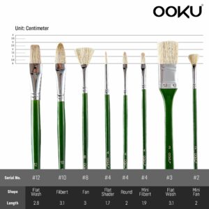 OOKU 8 Pc Paint Brush Set, Watercolor Paint Brushes for Acrylic Painting Oil, Gouache, Water Colors, Canvas, Art Paint | Hog Bristle Tip Watercolor Brush for Artist Painting, Drawing & Art Supplies