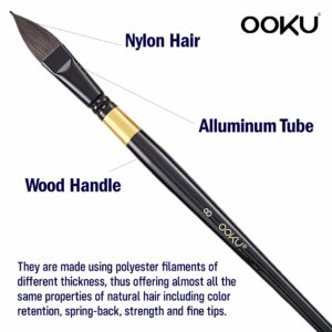 OOKU 7 Pc Paint Brush Set Include Flat/Round/Fan Brush, Liner | Professional Watercolor Brushes for Acrylic, Oil, Watercolor and Gouache Painting | Artist Paint Brushes for Canvas, Art, Craft Paint